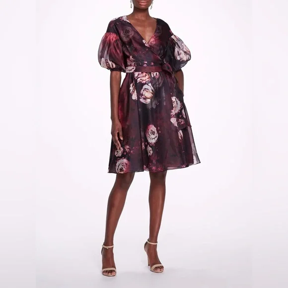 NWT Marchesa Notte Floral Cocktail Wrap Dress - Picture 2 of 16